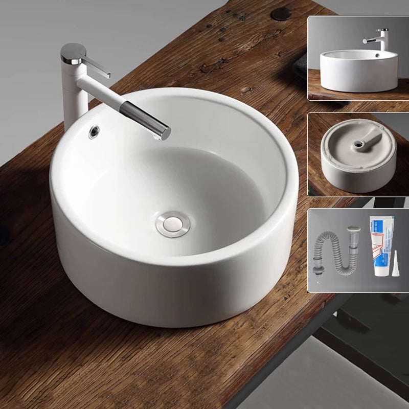 Modern Vessel Bathroom Sink Porcelain Oval with Pop-Up Drain Bathroom Sink