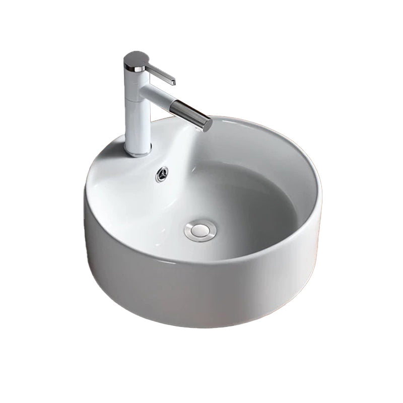 Modern Vessel Bathroom Sink Porcelain Oval with Pop-Up Drain Bathroom Sink