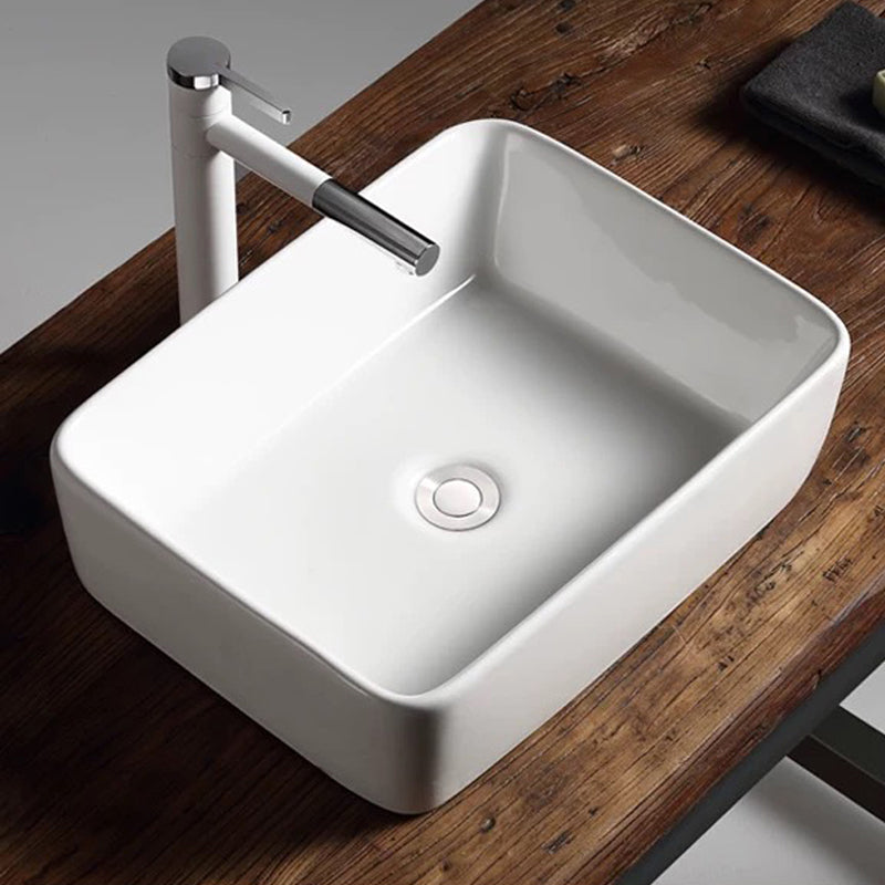 Modern Vessel Bathroom Sink Porcelain Oval with Pop-Up Drain Bathroom Sink