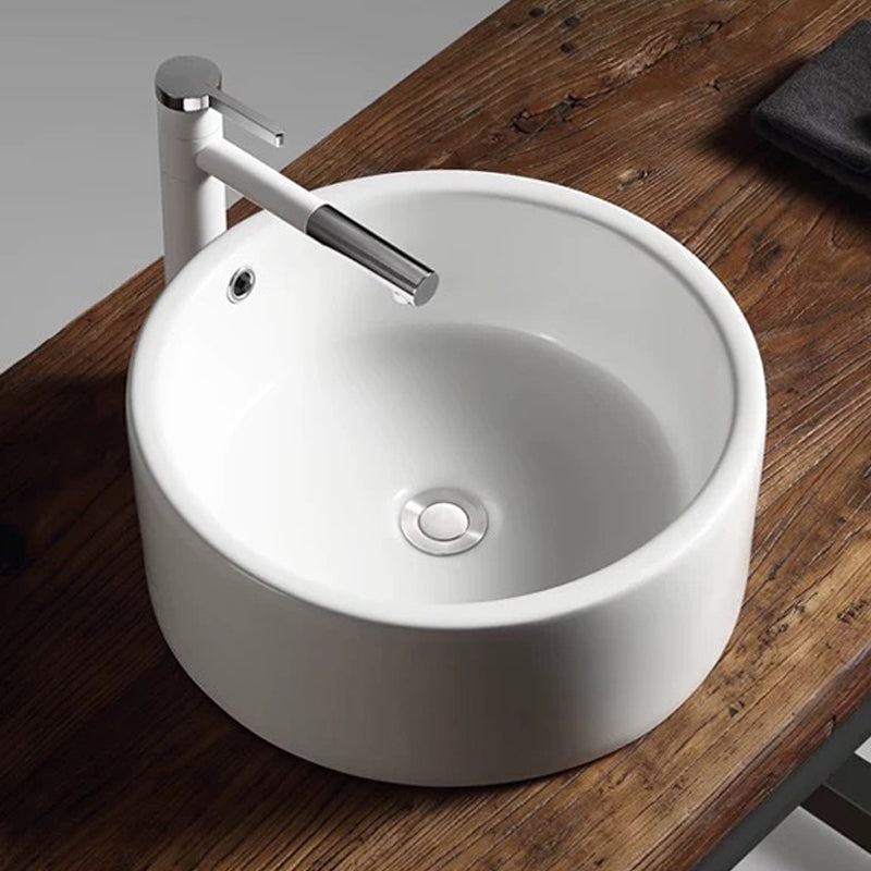 Modern Vessel Bathroom Sink Porcelain Oval with Pop-Up Drain Bathroom Sink