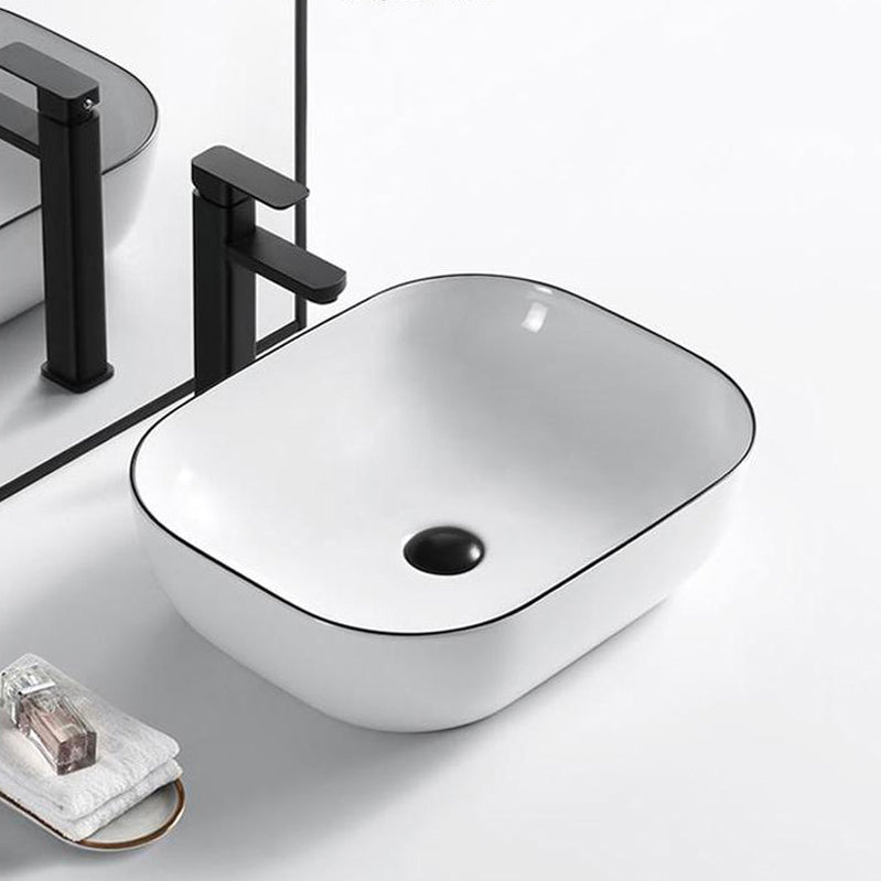 Modern Bathroom Sink Porcelain Rectangular with Overflow and Drain Assembly Basin Sink