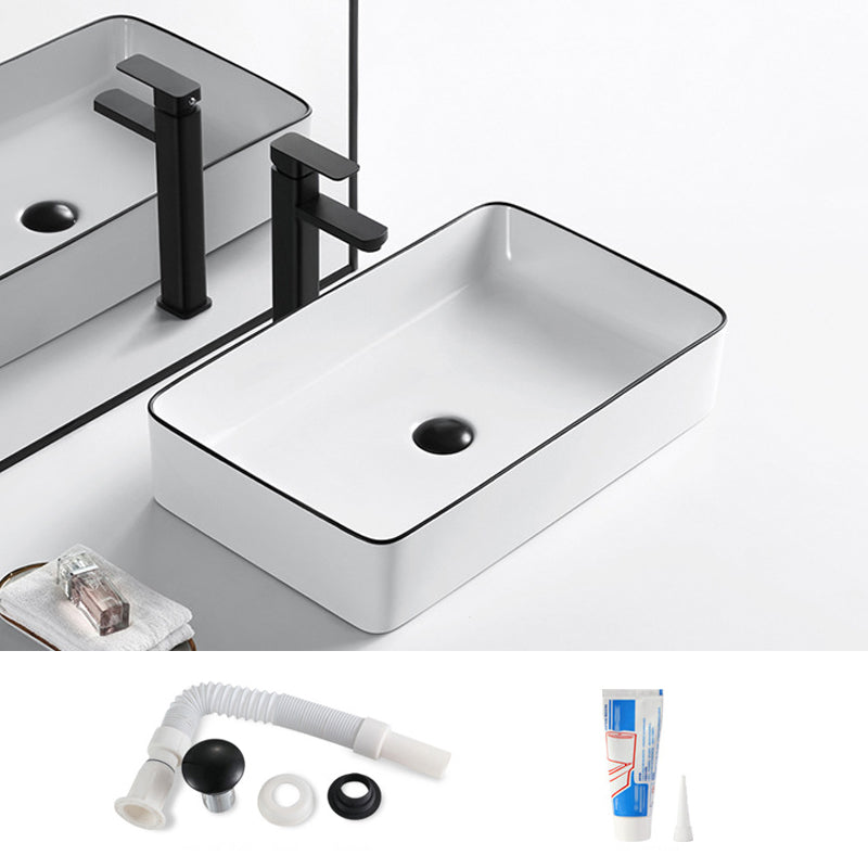 Modern Bathroom Sink Porcelain Rectangular with Overflow and Drain Assembly Basin Sink