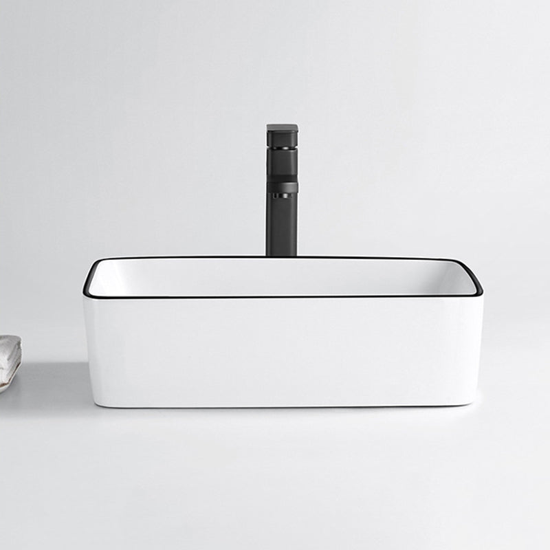 Modern Bathroom Sink Porcelain Rectangular with Overflow and Drain Assembly Basin Sink