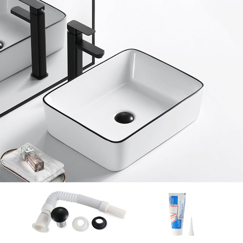 Modern Bathroom Sink Porcelain Rectangular with Overflow and Drain Assembly Basin Sink