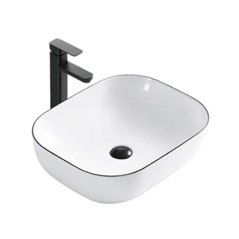 Modern Bathroom Sink Porcelain Rectangular with Overflow and Drain Assembly Basin Sink