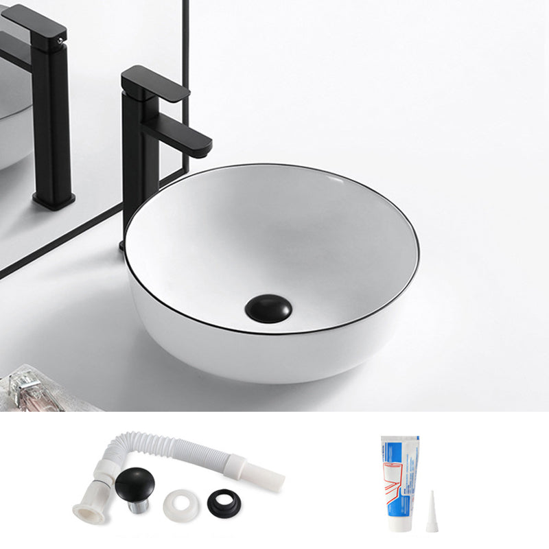 Modern Bathroom Sink Porcelain Rectangular with Overflow and Drain Assembly Basin Sink