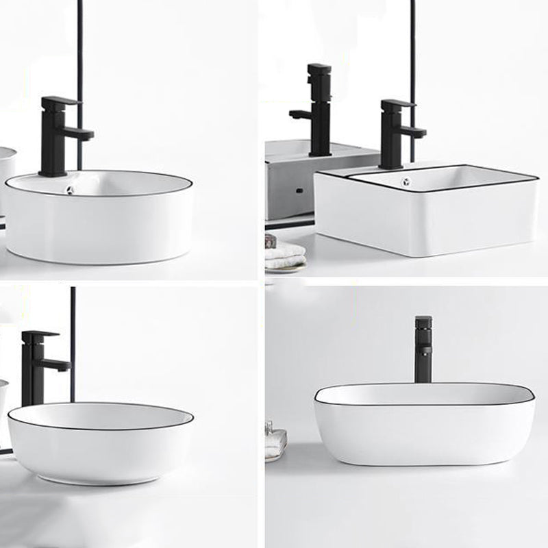 Modern Bathroom Sink Porcelain Rectangular with Overflow and Drain Assembly Basin Sink