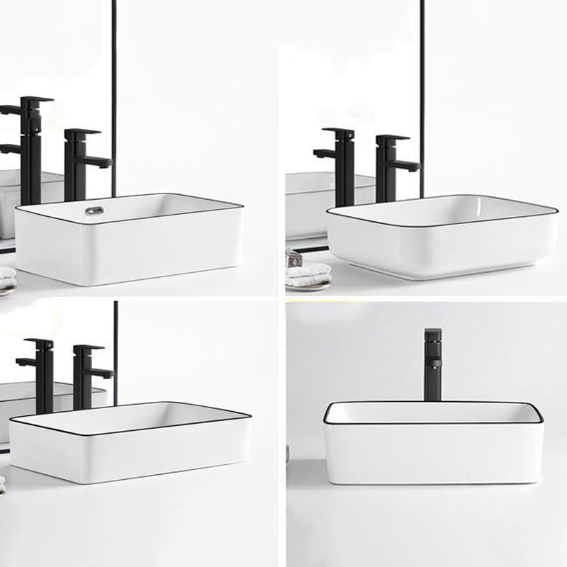 Modern Bathroom Sink Porcelain Rectangular with Overflow and Drain Assembly Basin Sink