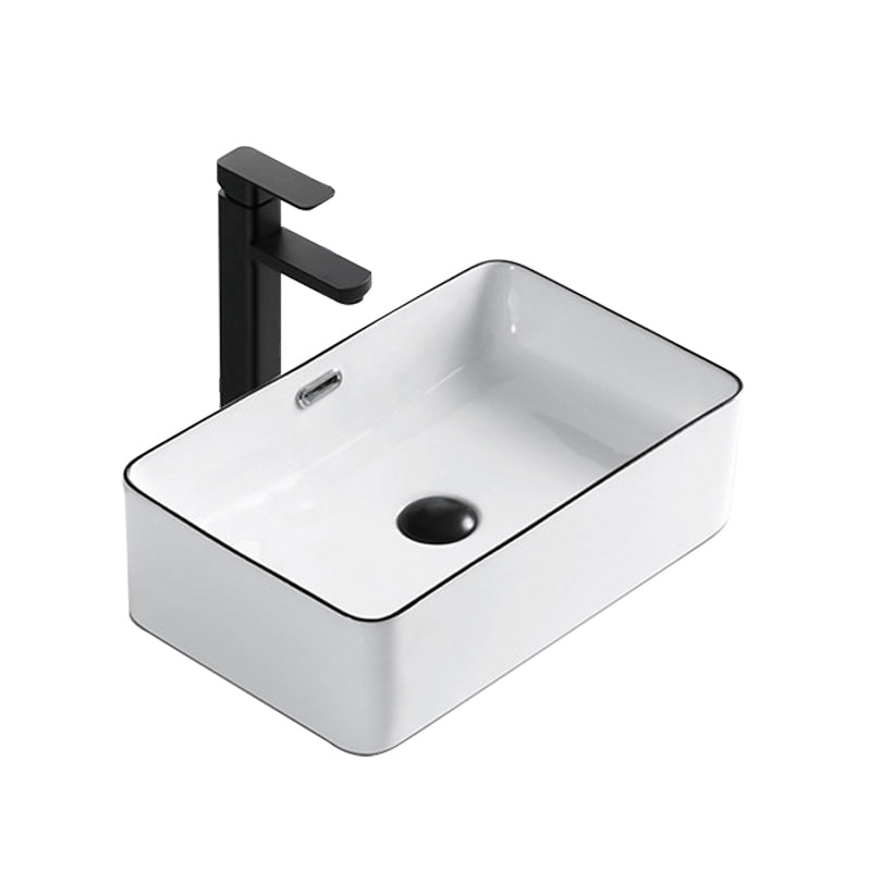 Modern Bathroom Sink Porcelain Rectangular with Overflow and Drain Assembly Basin Sink
