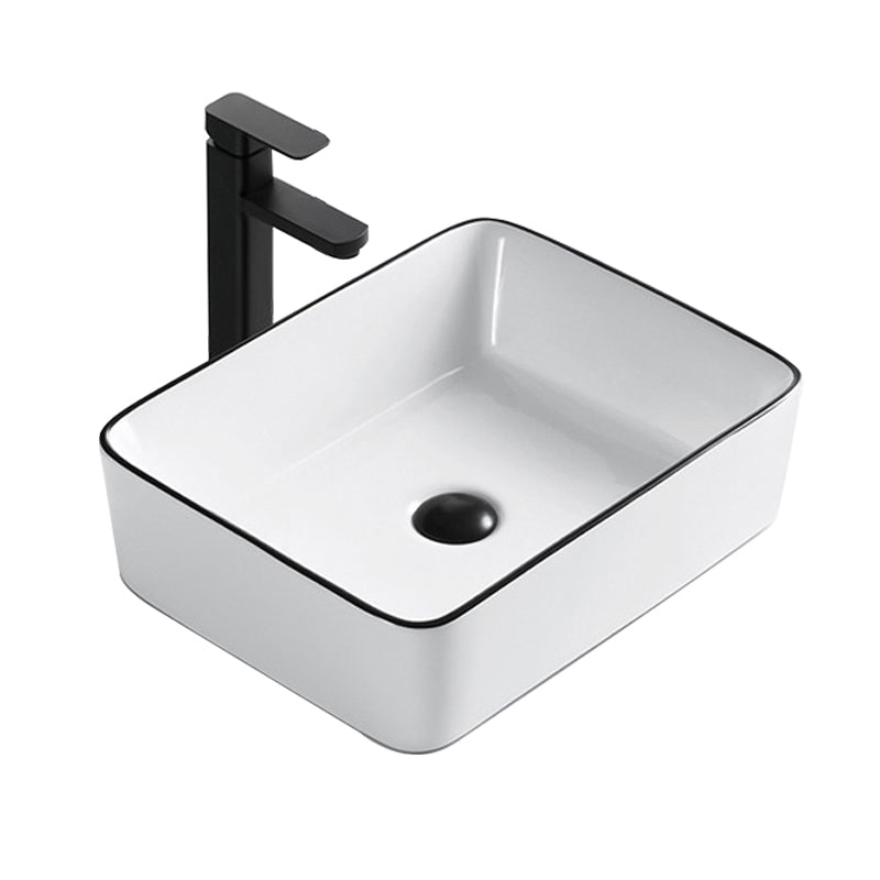 Modern Bathroom Sink Porcelain Rectangular with Overflow and Drain Assembly Basin Sink