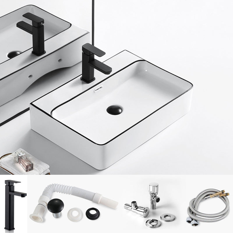Modern Bathroom Sink Porcelain Rectangular with Overflow and Drain Assembly Basin Sink