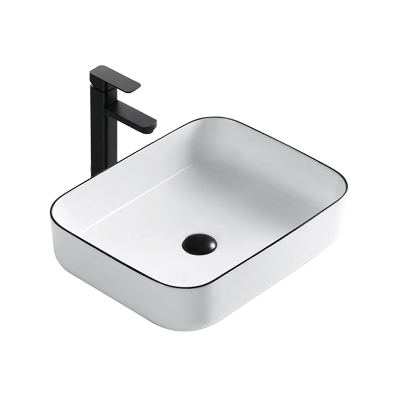 Modern Bathroom Sink Porcelain Rectangular with Overflow and Drain Assembly Basin Sink