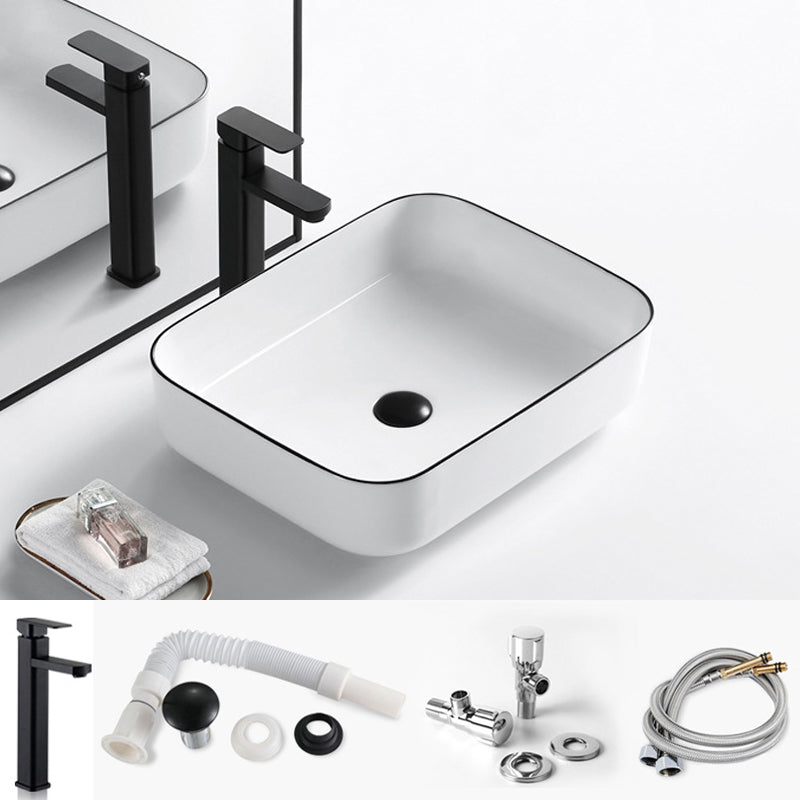 Modern Bathroom Sink Porcelain Rectangular with Overflow and Drain Assembly Basin Sink