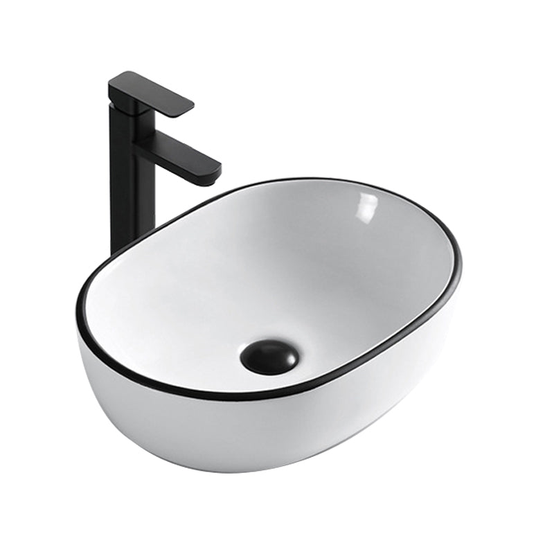 Modern Bathroom Sink Porcelain Rectangular with Overflow and Drain Assembly Basin Sink