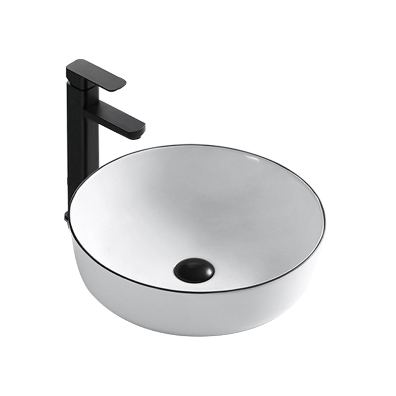 Modern Bathroom Sink Porcelain Rectangular with Overflow and Drain Assembly Basin Sink