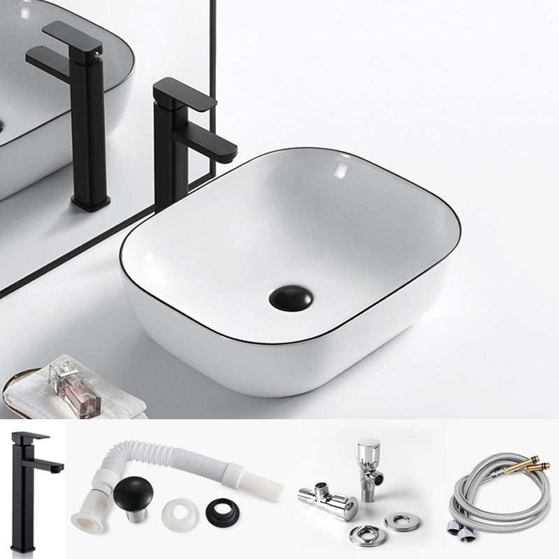 Modern Bathroom Sink Porcelain Rectangular with Overflow and Drain Assembly Basin Sink