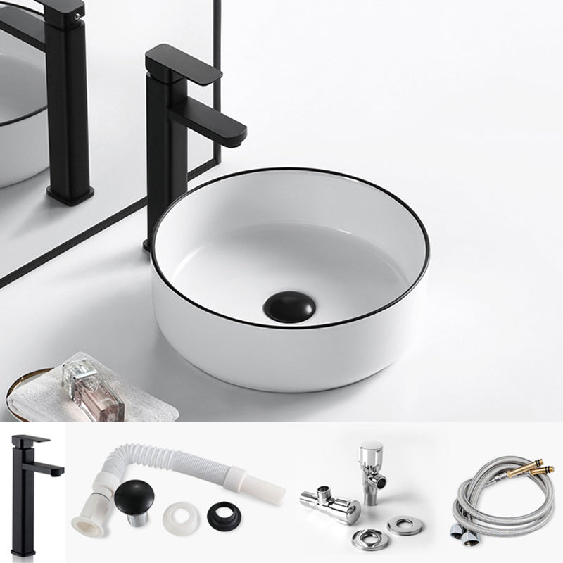Modern Bathroom Sink Porcelain Rectangular with Overflow and Drain Assembly Basin Sink