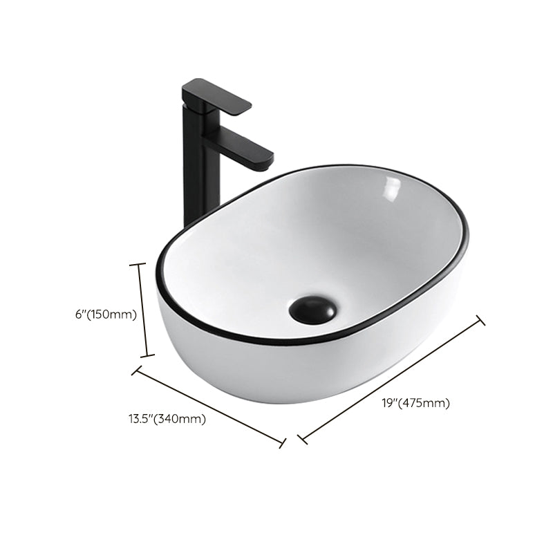 Modern Bathroom Sink Porcelain Rectangular with Overflow and Drain Assembly Basin Sink