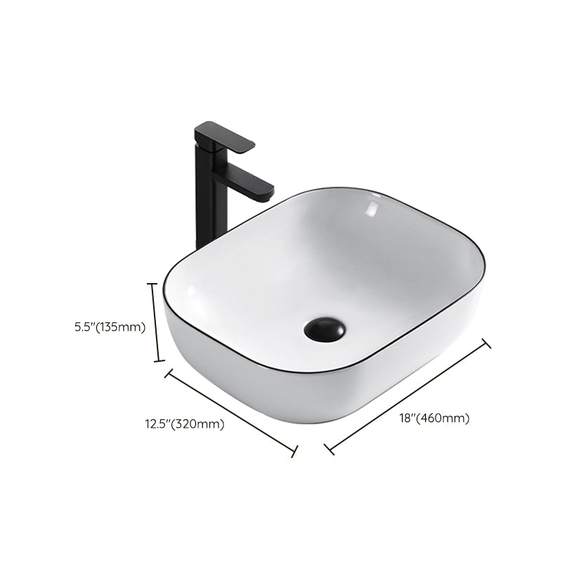 Modern Bathroom Sink Porcelain Rectangular with Overflow and Drain Assembly Basin Sink