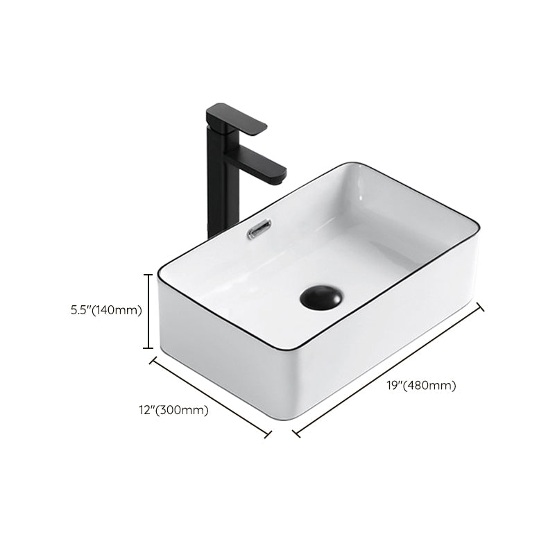 Modern Bathroom Sink Porcelain Rectangular with Overflow and Drain Assembly Basin Sink