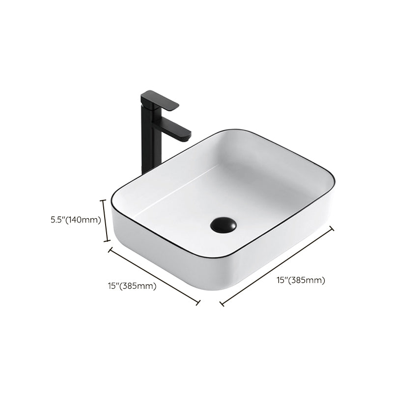 Modern Bathroom Sink Porcelain Rectangular with Overflow and Drain Assembly Basin Sink