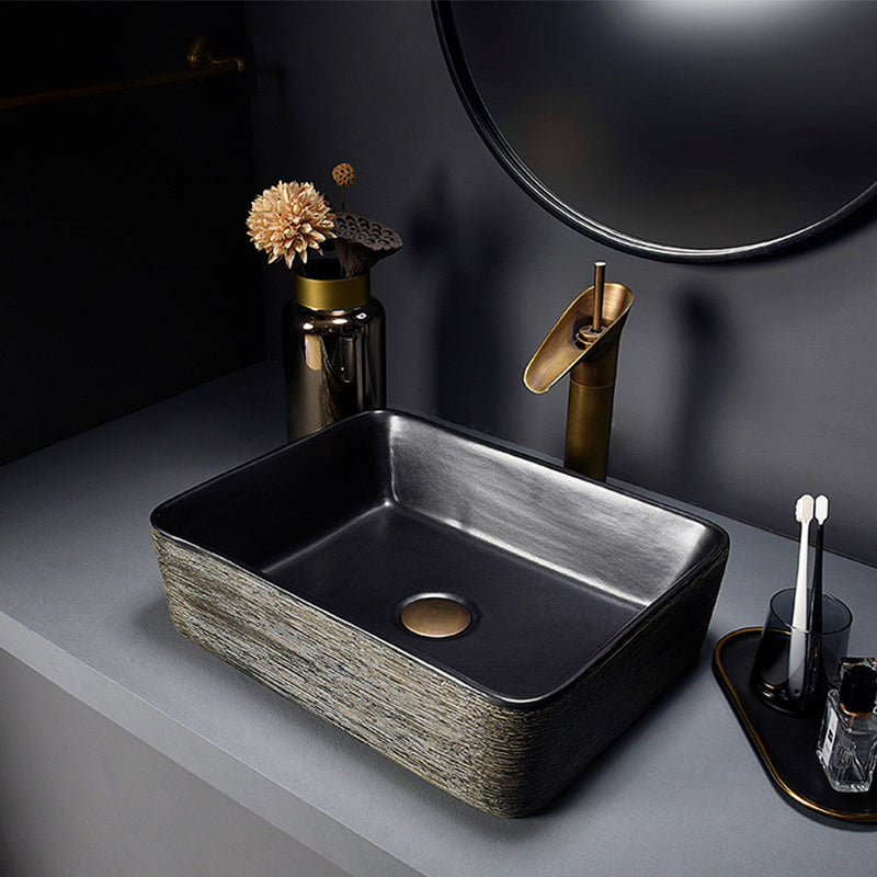 Modern Bathroom Sink Vitreous China Hand Painted Oval Vessel Lavatory Sink