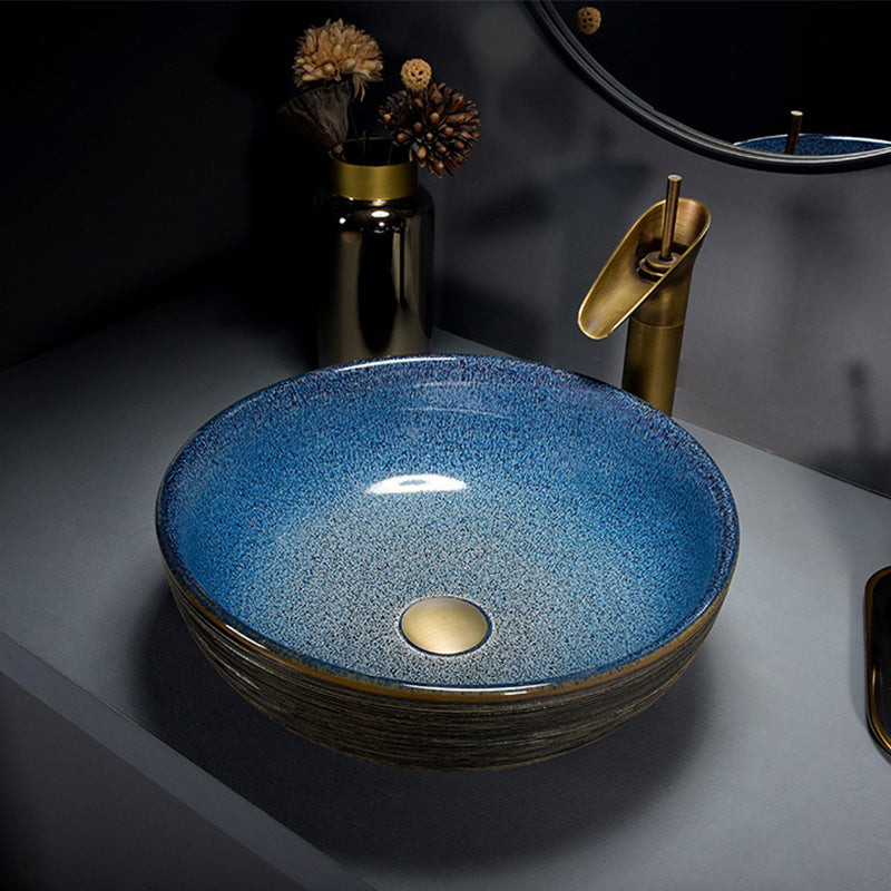 Modern Bathroom Sink Vitreous China Hand Painted Oval Vessel Lavatory Sink