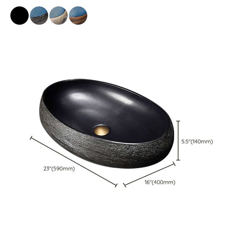 Modern Bathroom Sink Vitreous China Hand Painted Oval Vessel Lavatory Sink