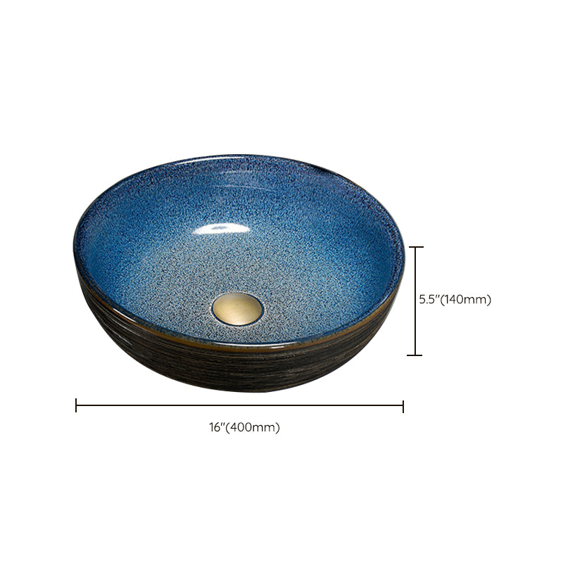 Modern Bathroom Sink Vitreous China Hand Painted Oval Vessel Lavatory Sink