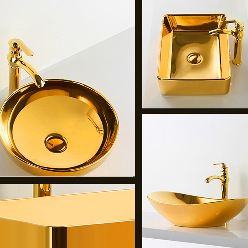 Modern Bathroom Sink Metal Rectangular with Pop-Up Drain and Faucet Vessel Bathroom Sink