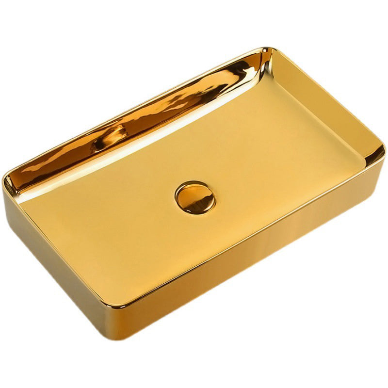 Modern Bathroom Sink Metal Rectangular with Pop-Up Drain and Faucet Vessel Bathroom Sink