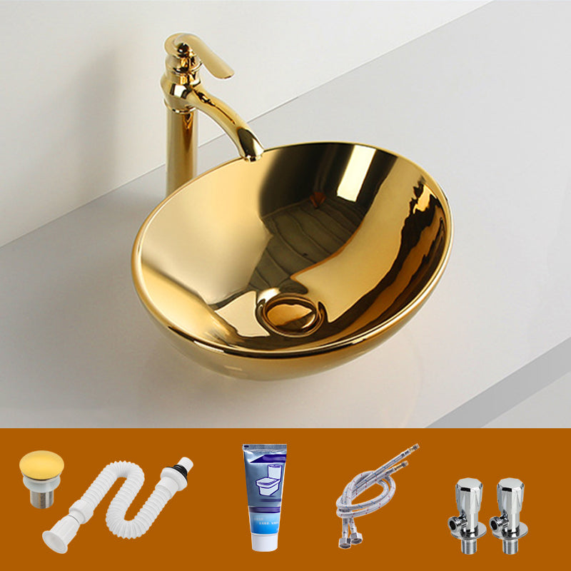 Modern Bathroom Sink Metal Rectangular with Pop-Up Drain and Faucet Vessel Bathroom Sink