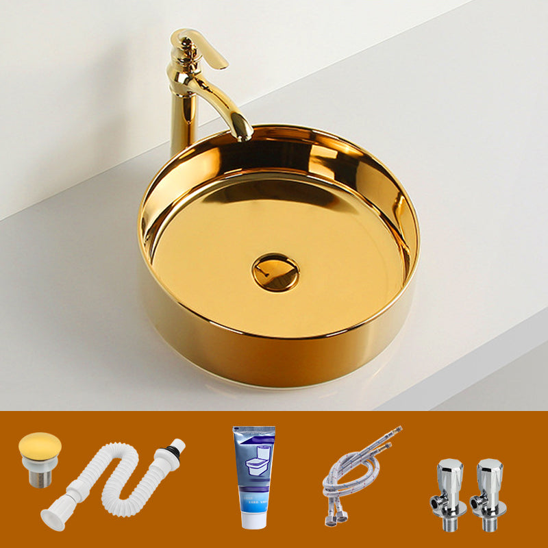 Modern Bathroom Sink Metal Rectangular with Pop-Up Drain and Faucet Vessel Bathroom Sink