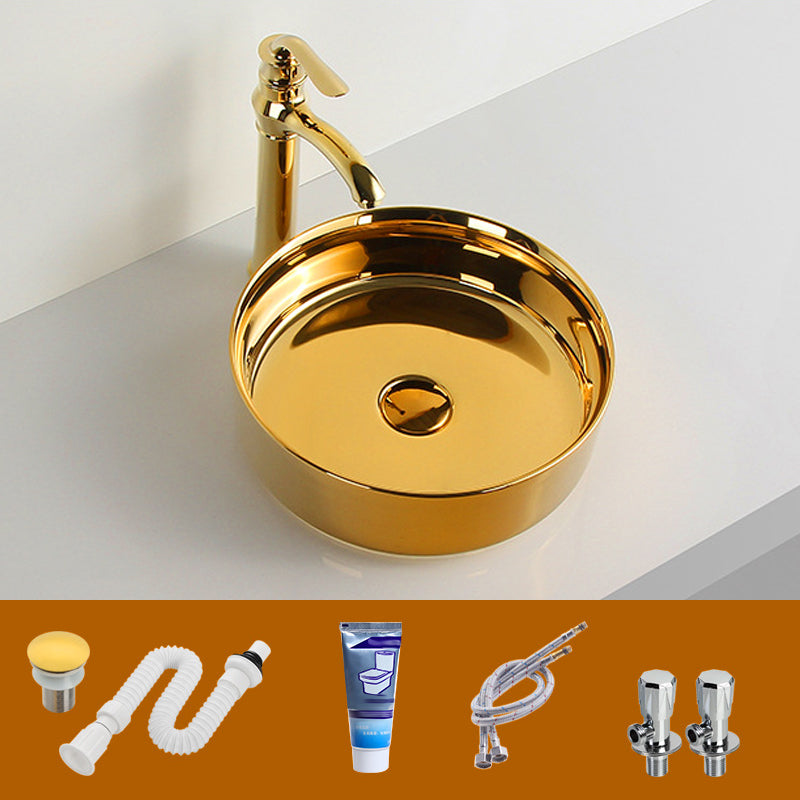 Modern Bathroom Sink Metal Rectangular with Pop-Up Drain and Faucet Vessel Bathroom Sink