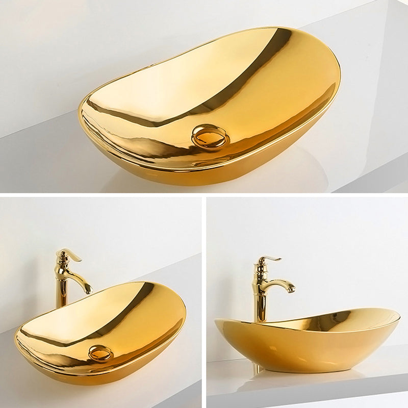 Modern Bathroom Sink Metal Rectangular with Pop-Up Drain and Faucet Vessel Bathroom Sink