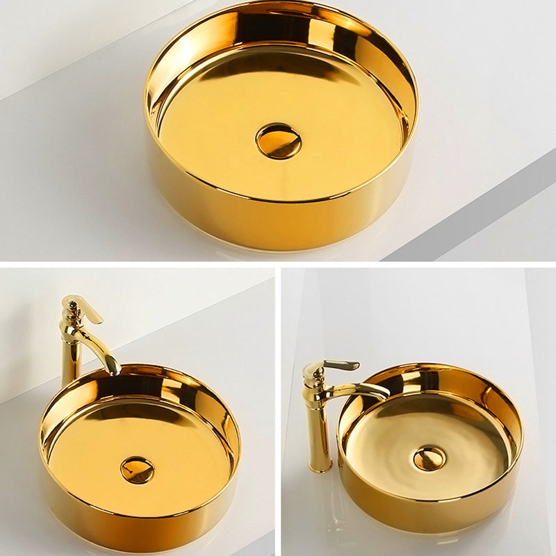 Modern Bathroom Sink Metal Rectangular with Pop-Up Drain and Faucet Vessel Bathroom Sink