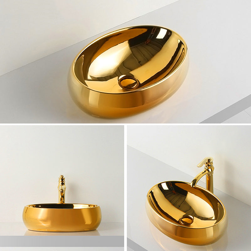 Modern Bathroom Sink Metal Rectangular with Pop-Up Drain and Faucet Vessel Bathroom Sink