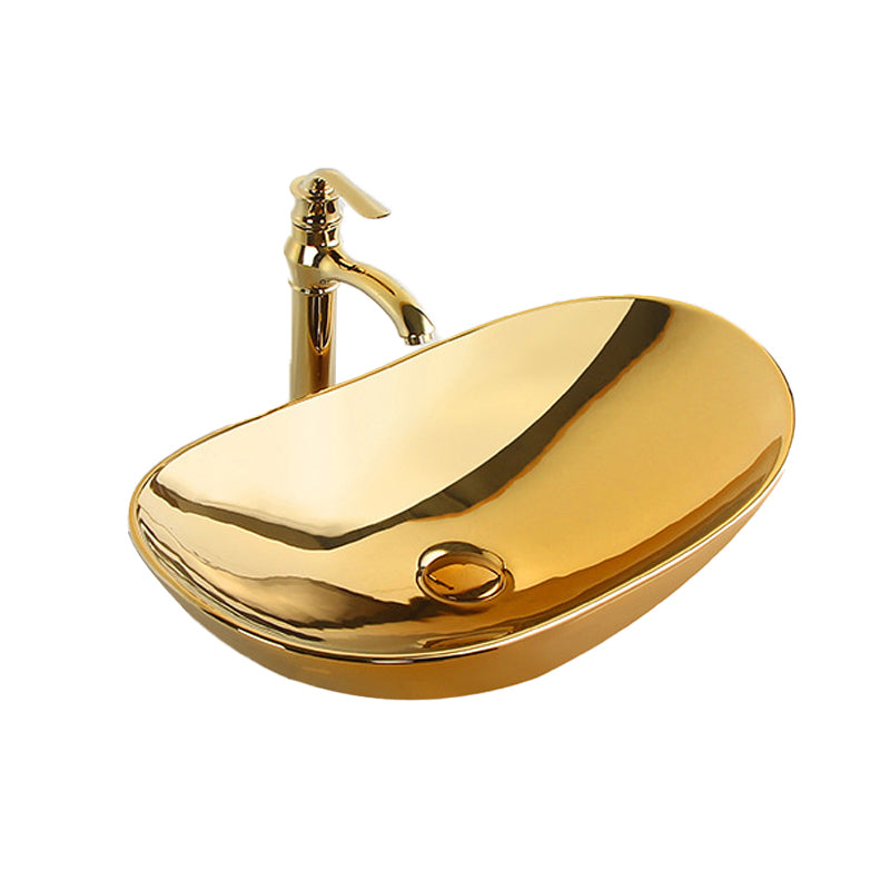 Modern Bathroom Sink Metal Rectangular with Pop-Up Drain and Faucet Vessel Bathroom Sink