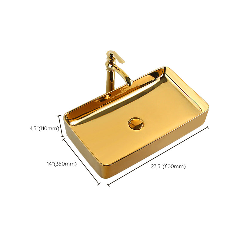 Modern Bathroom Sink Metal Rectangular with Pop-Up Drain and Faucet Vessel Bathroom Sink