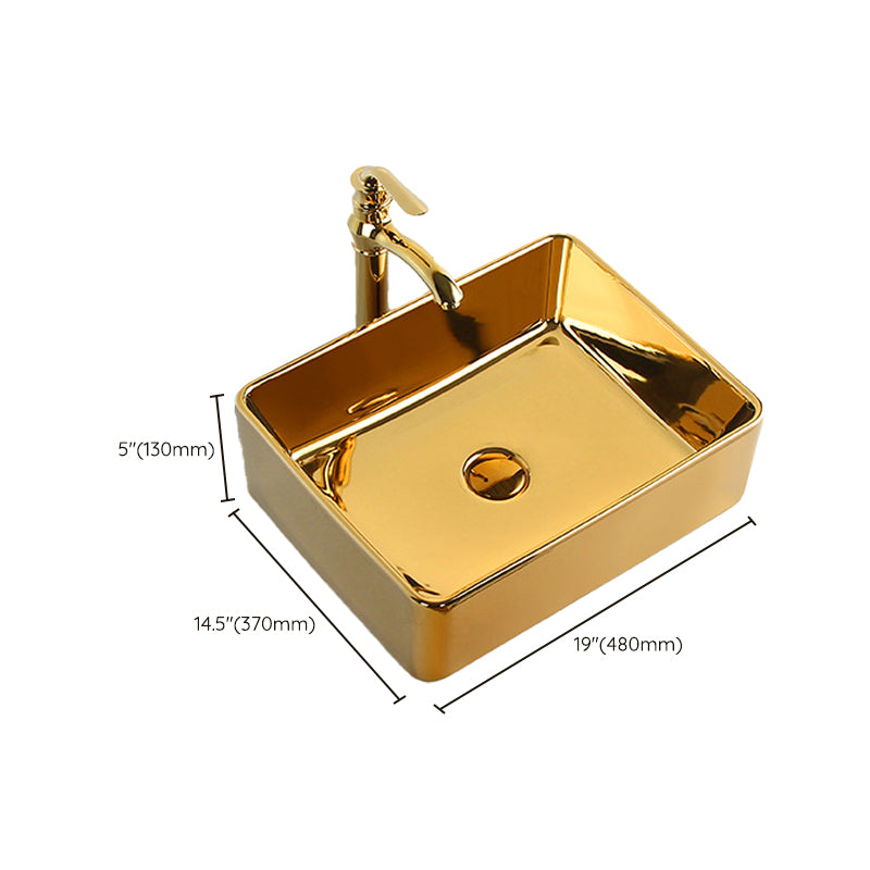 Modern Bathroom Sink Metal Rectangular with Pop-Up Drain and Faucet Vessel Bathroom Sink