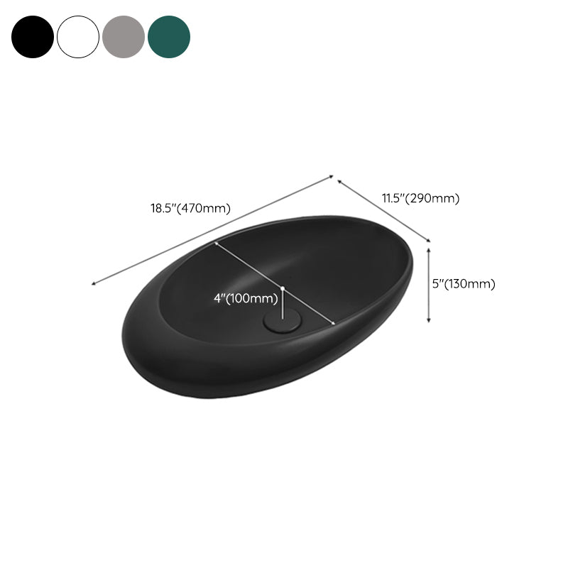 Modern Bathroom Sink Porcelain Oval with Pop-Up Drain and Faucet Vessel Lavatory Sink