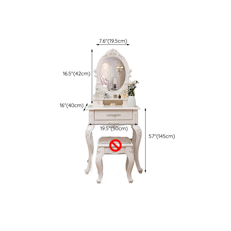Victorian Mirrored Makeup Dressing Table Wood Stool Set in White