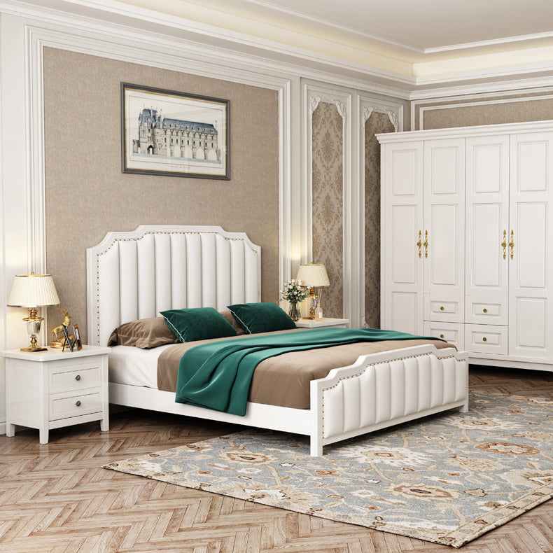 French Style Upholstered Stepped Platform Bed Foam Headboard Bed