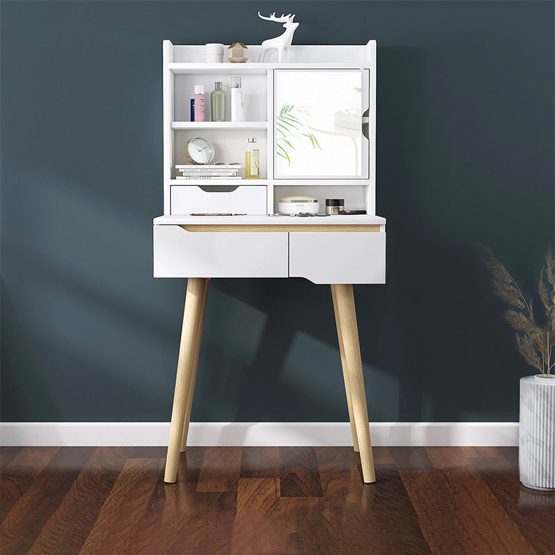 Scandinavian Vanity Table with Drawers and Shelves and Mirror