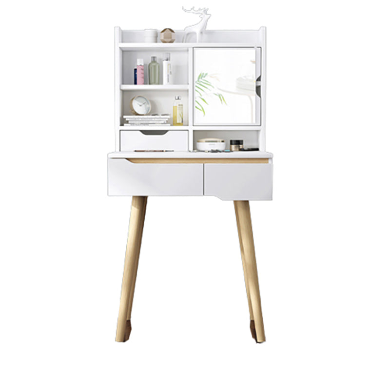 Scandinavian Vanity Table with Drawers and Shelves and Mirror