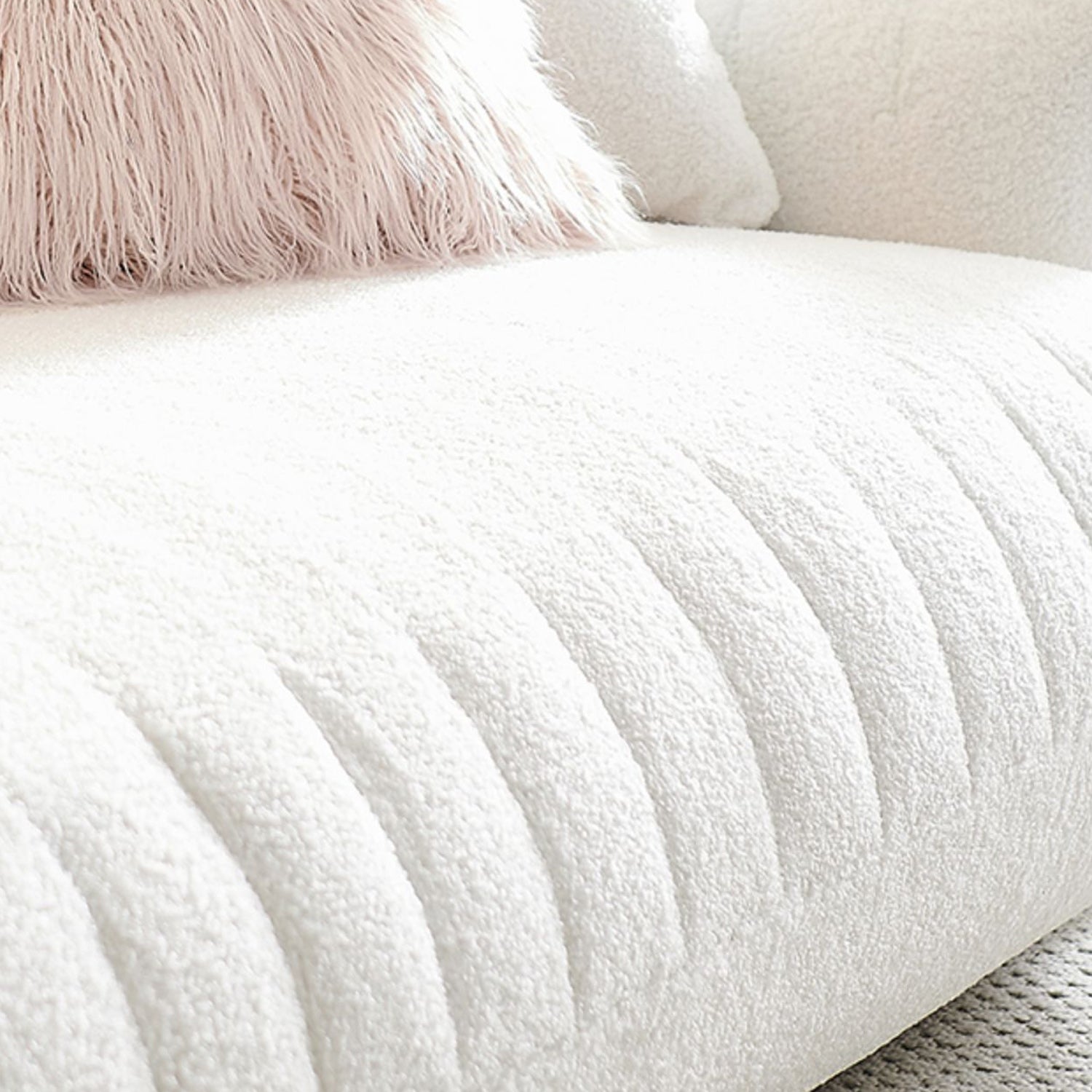 Modern 28.74" H Wool Recessed Arm Sofa in White for Living Room