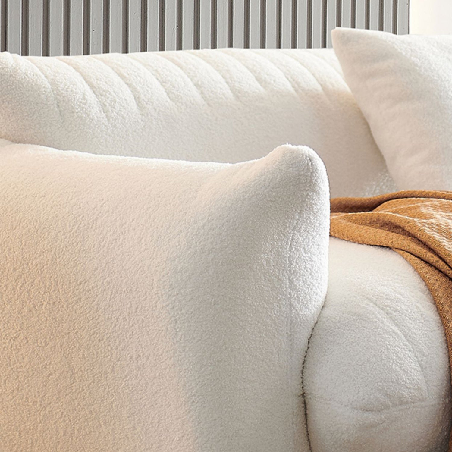 Modern 28.74" H Wool Recessed Arm Sofa in White for Living Room