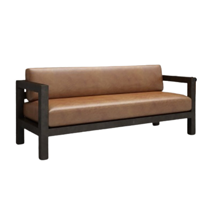 Contemporary Brown Leather Sofa with Black Square in Iron for Apartment
