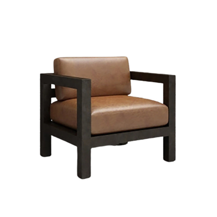 Contemporary Brown Leather Sofa with Black Square in Iron for Apartment