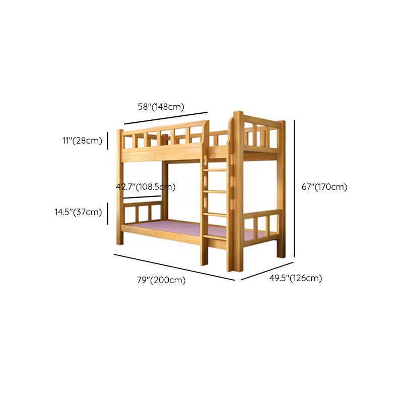 Mid-Century Modern Headboard Bunk Bed Solid Wood Bed with Footboard